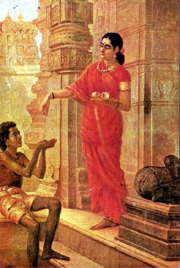 Raja Ravi Varma Lady Giving Alms